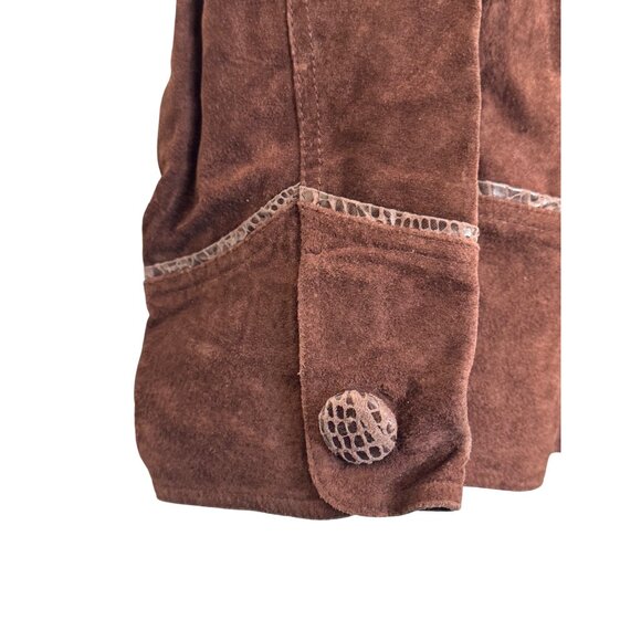 Live A Little Womens Cropped Jacket 1X Brown Embossed Trim Button Down - Picture 3 of 5